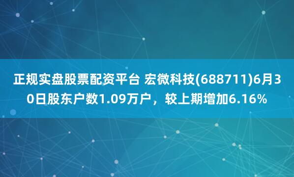 正规实盘股票配资平台 宏微科技(688711)6月30日股东户数1.09万户，较上期增加6.16%